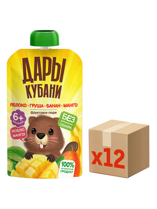 Пюре детское Дары Кубани яблоко, банан и манго, 90г x 12 шт