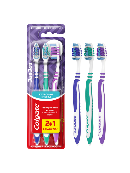 Зубная щетка Colgate Зиг Заг многофункциональная средней жесткости, промоупаковка 2+1