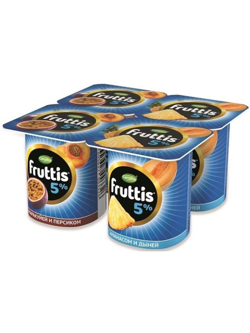 Йогуртный продукт Fruttis С маракуйей и персиком/с ананасом и дыней 5%, 115г