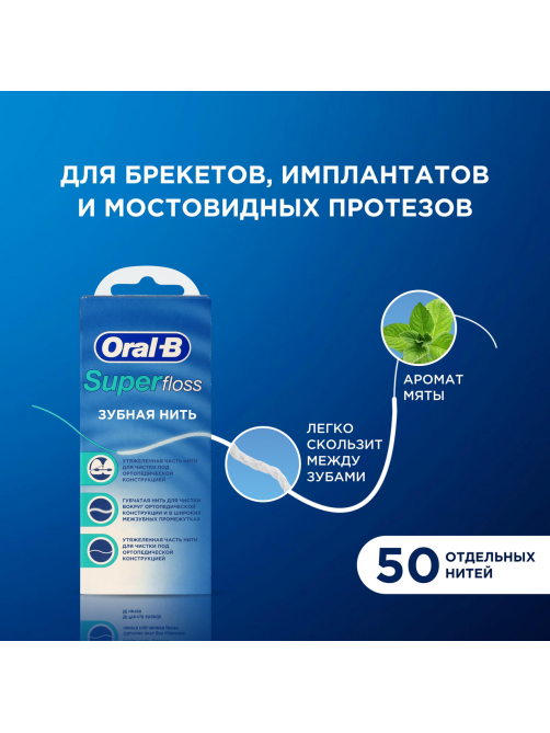 Зубная нить Oral-B Super Floss, 50м