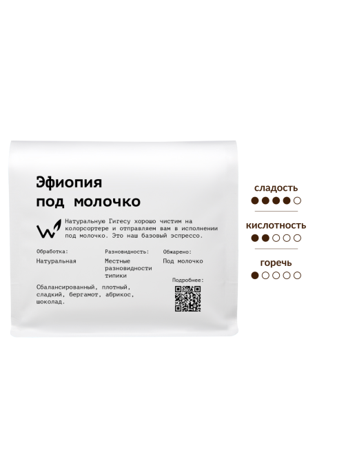 Кофе Сварщица Екатерина Эфиопия под молочко зерновой, 250г