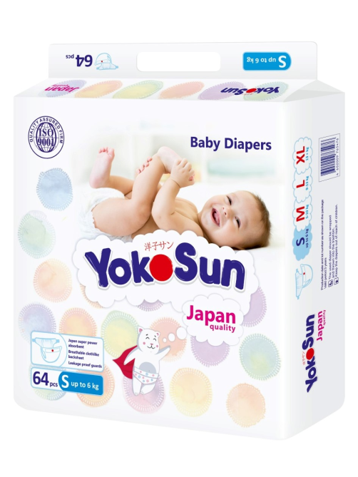 Подгузники Yokosun размер S до 6кг, 64шт