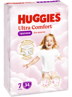 Подгузники-трусики Huggies Ultra Comfort для девочек №7 >17кг, 34шт