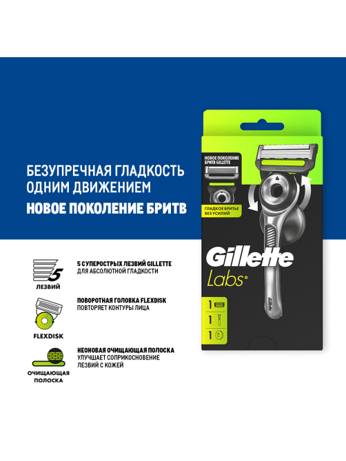 Набор Gillette Labs станок для бритья 1шт и 1 кассета с 5 лезвиями