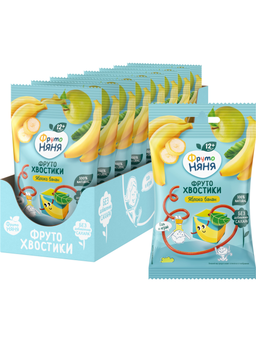 Кусочки фруктовые ФрутоНяня хвостики яблоко и банан, 15г