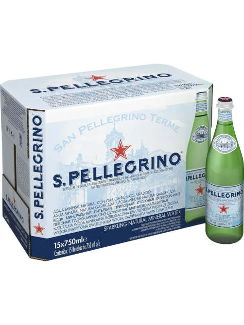 Вода Sanpellegrino минеральная газированная стекло, 750мл x 15 шт