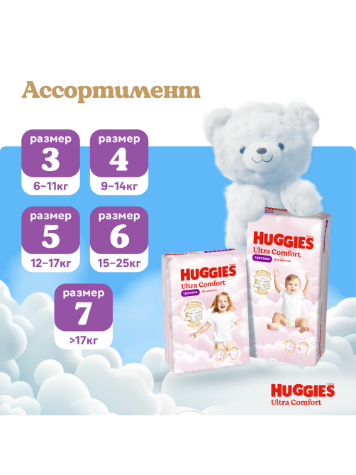 Подгузники-трусики Huggies Ultra Comfort для девочек №5 12-17кг, 42шт
