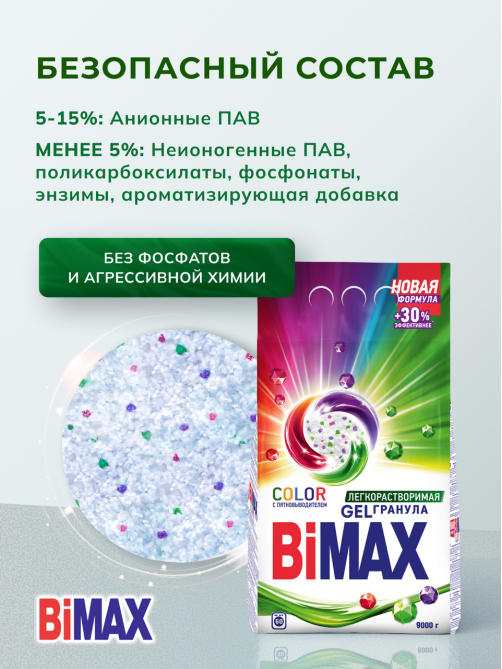 Стиральный порошок Bimax Color автомат, 9кг