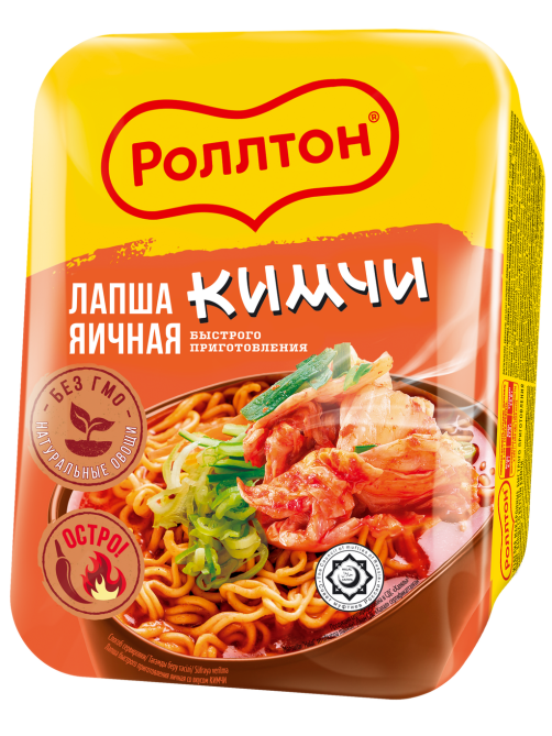 Лапша быстрого приготовления Роллтон Халяль яичная кимчи, 90г