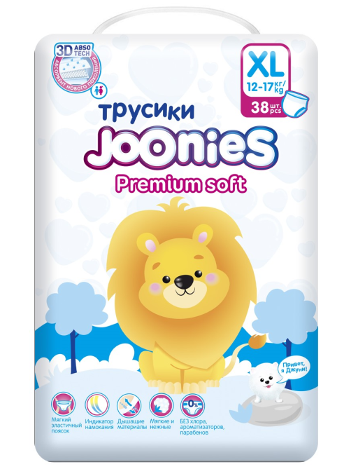 Подгузники-трусики Joonies Premium Soft размер XL 12-17кг, 38шт