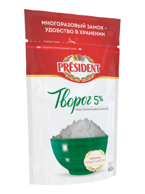Творог President рассыпчатый 5%, 900г