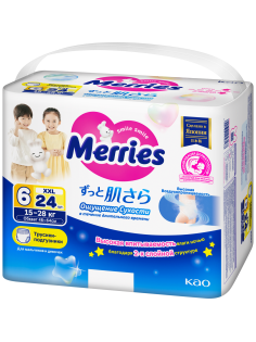 Подгузники-трусики Merries XXL 15-28кг, 24шт