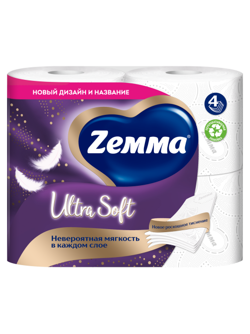 Туалетная бумага Zewa Ultra Soft 4 слоя, 4 рулона