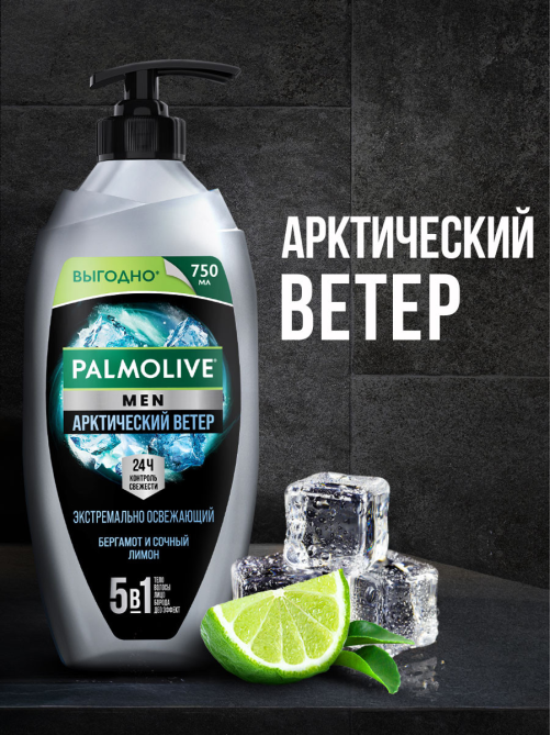 Гель для душа Palmolive Men Экстремально Освежающий Арктический Ветер 3 в 1, 750мл
