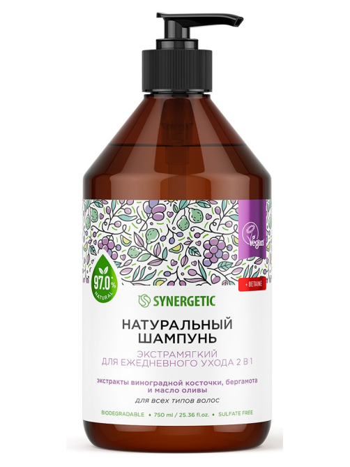 Шампунь Synergetic Экстрамягкий бессульфатный 2в1, 750мл