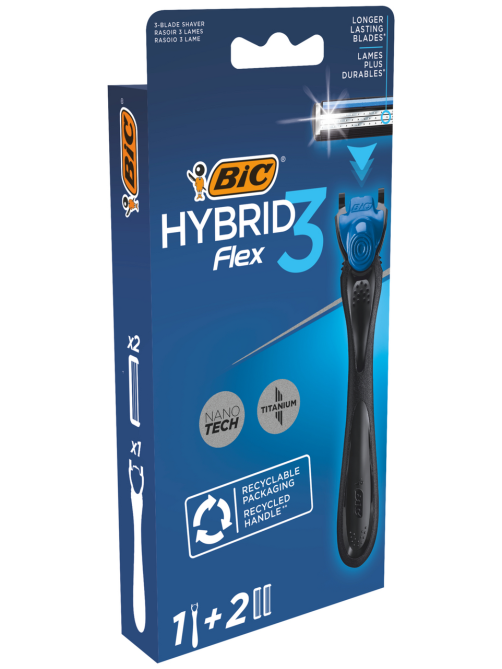 Бритва мужская BIC Flex 3 Hybrid 3 лезвия плавающая головка, 1 ручка и 2 сменные кассеты