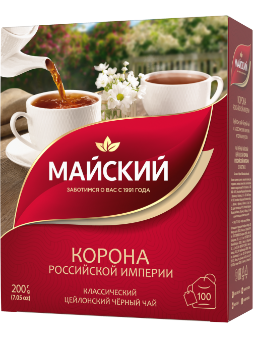 Чай Майский Корона Российской Империи черный цейлонский крупнолистовой (2г х 100 шт), 200г