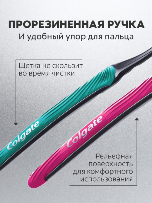 Зубная щетка Colgate Шелковые Нити с древесным углем для здоровья десен, мягкая, черная, промоупаковка 1+1