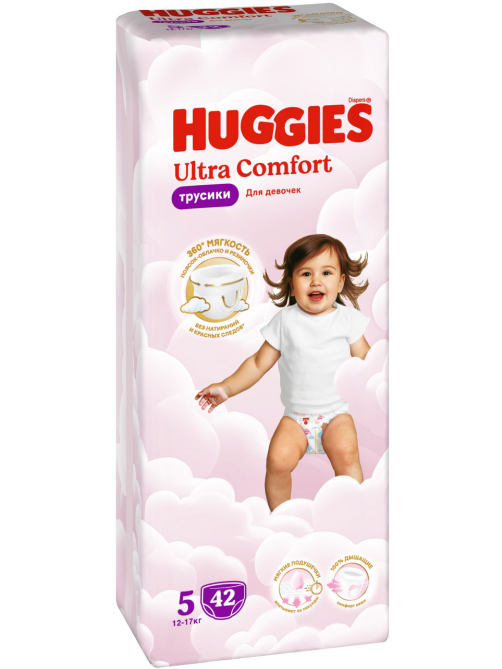 Подгузники-трусики Huggies Ultra Comfort для девочек №5 12-17кг, 42шт