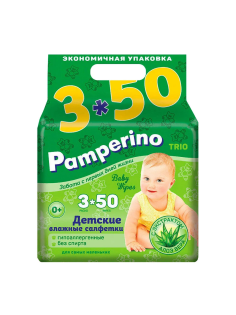 Салфетки влажные детские Pamperino Viscoze Алоэ, 50шт х 3 уп
