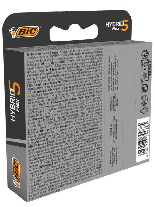 Сменные кассеты для мужской бритвы BIC Flex 5 Hybrid 5 подвижных лезвий, 4 шт