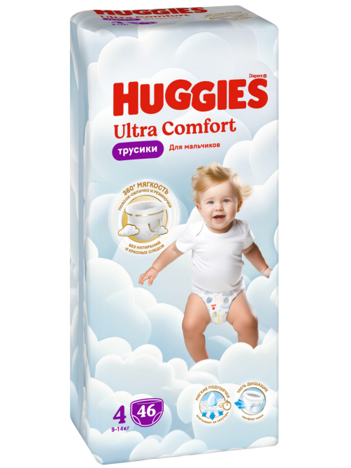 Подгузники-трусики Huggies Ultra Comfort для мальчиков №4 9-14кг, 46шт