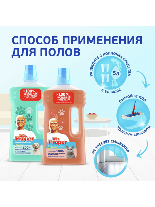 Жидкость моющая Mr. Proper Свежий Цитрус для полов и стен для домов с собаками, 1л