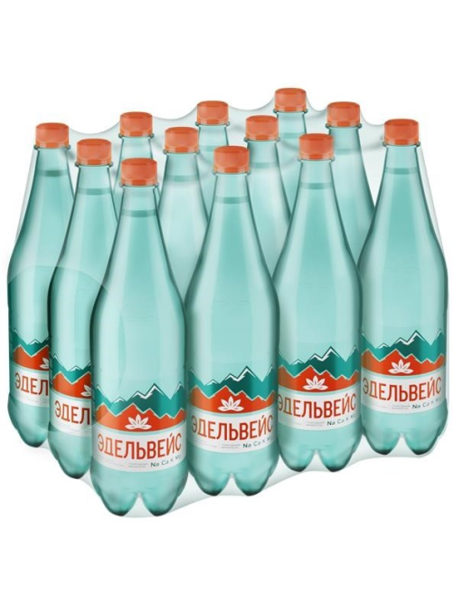 Вода Эдельвейс минеральная газированная, 1л x 12 шт
