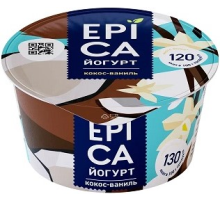 Йогурт Epica натуральный кокос ваниль 6.3%, 130г