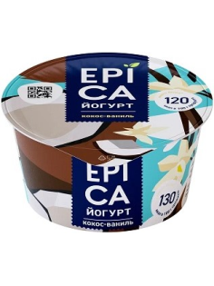 Йогурт Epica натуральный кокос ваниль 6.3%, 130г