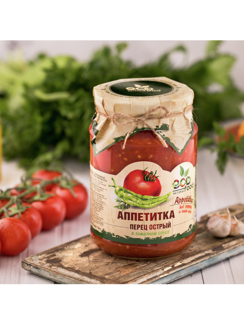 Перец EcoFood Аппетитка острый в томатном соусе, 750г
