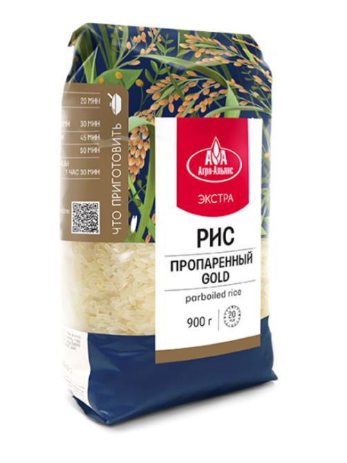 Крупа рис Агро-Альянс Экстра Gold пропаренный, 900г