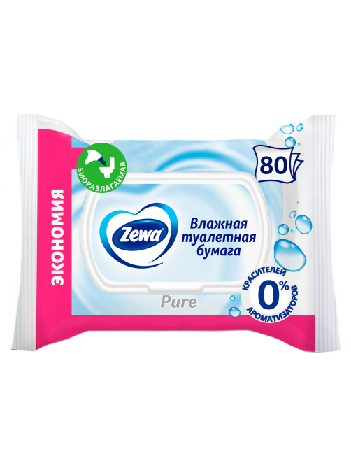 Влажная туалетная бумага Zewa Pure, 80 листов