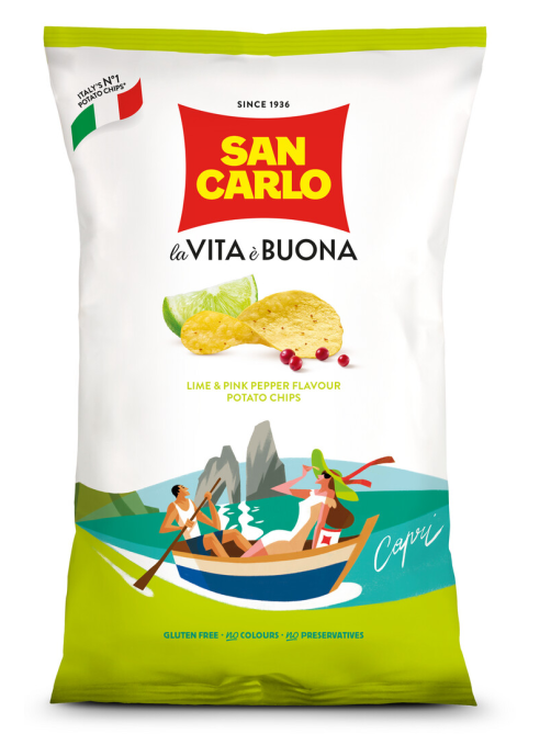 Чипсы San Carlo Лайм и розовый перец, 150г x 16 шт