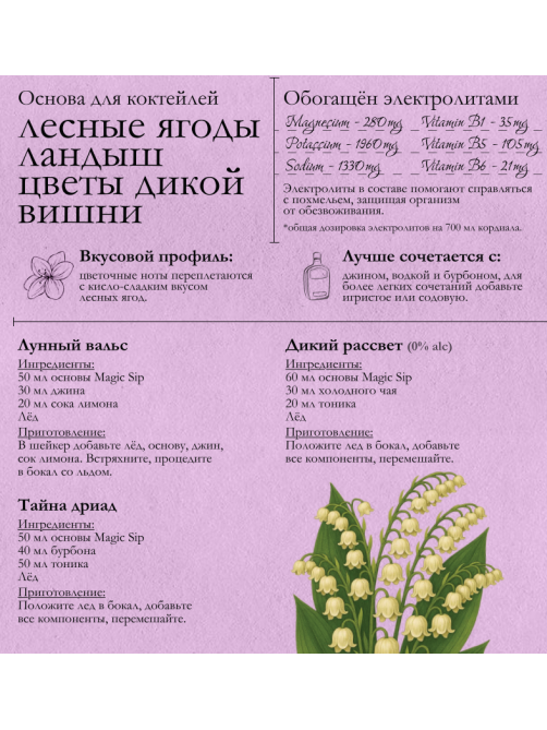 Основа для коктейлей Magic Sip лесные ягоды безалкогольная, 0.7л