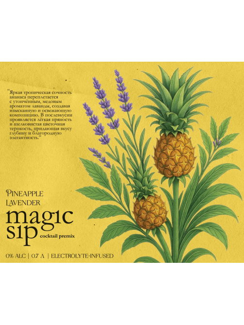Основа для коктейлей Magic Sip ананас и лаванда безалкогольная, 0.7л