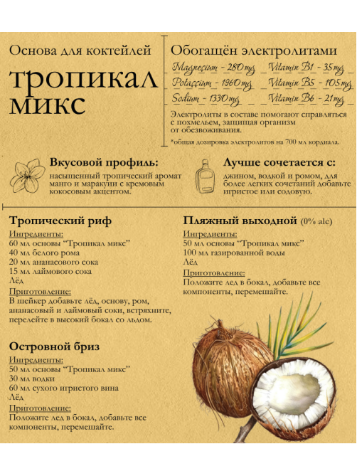 Основа для коктейлей Magic Sip тропический микс безалкогольная, 0.7л