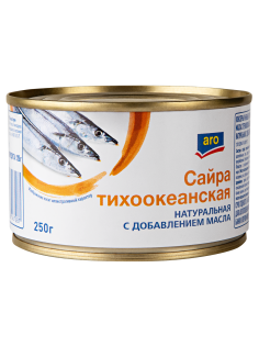 aro Сайра тихоокеанская натуральная с маслом, 250г