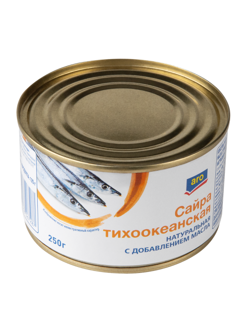 aro Сайра тихоокеанская натуральная с маслом, 250г
