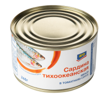 aro Сардина тихоокеанская иваси в томатном соусе, 240г