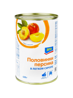 aro Персики половинки в легком сиропе, 420г