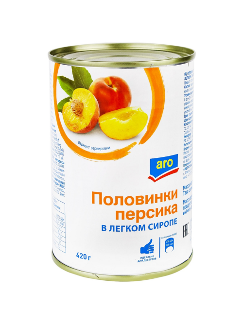 aro Персики половинки в легком сиропе, 420г