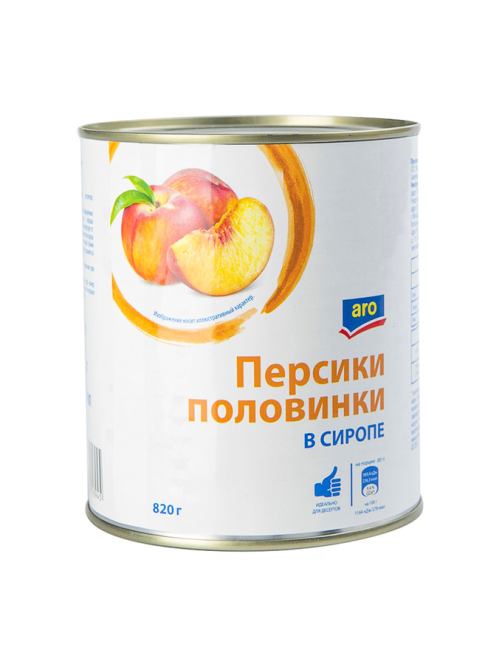aro Персики половинки в сиропе, 820г