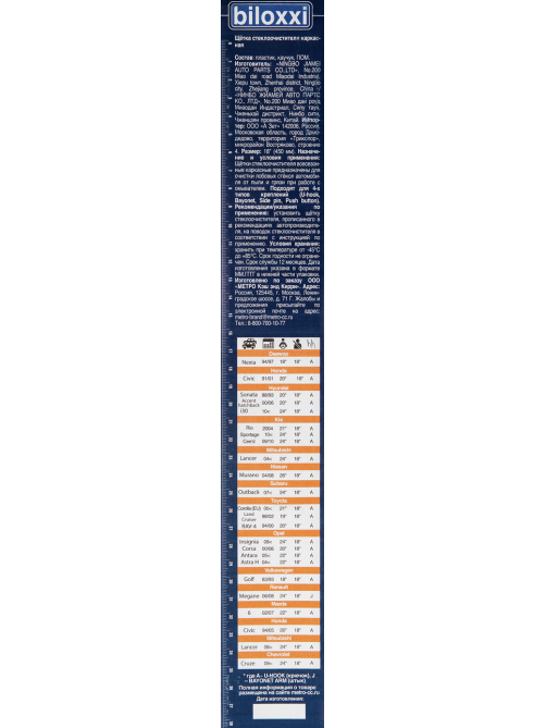 Щетка стеклоочистителя Biloxxi каркасная 18, 450мм