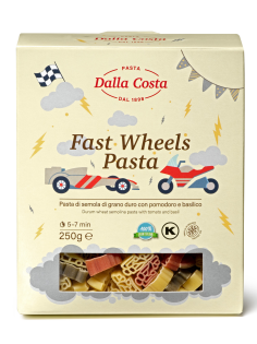 Макароны фигурные детские Dalla Costa Fast Wheels Pasta с томатами и базиликом, 250г