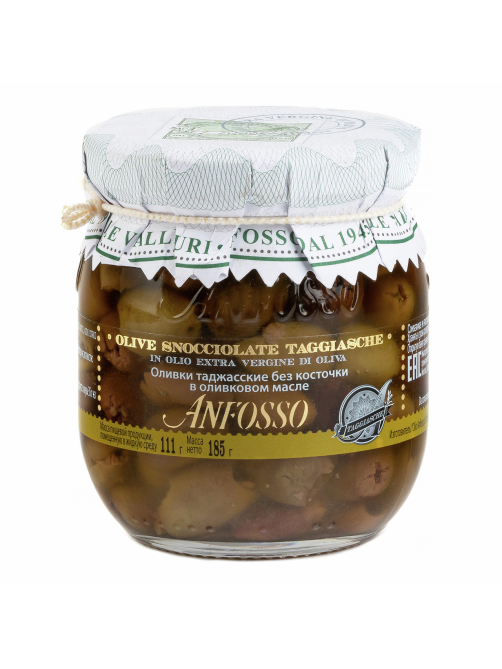 Оливки Anfosso Таджасские без косточки в оливковом масле, 185г