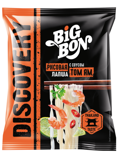 Лапша рисовая быстрого приготовления Big Bon с соусом Том Ям, 65г