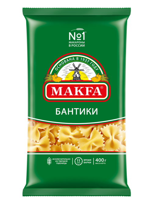 Макароны бантики Makfa высший сорт, 400г