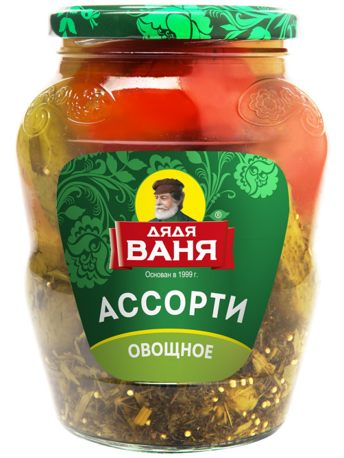 Ассорти овощное маринованное Дядя Ваня Томаты и огурцы, 680г