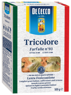 Макароны бантики De Cecco Farfalle Tricolore №93 с томатами и шпинатом, 500г